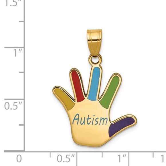 14k Yellow Gold Autism Handprint Necklace Charm Pendant enameled Various Designs - Picture 2 of 6